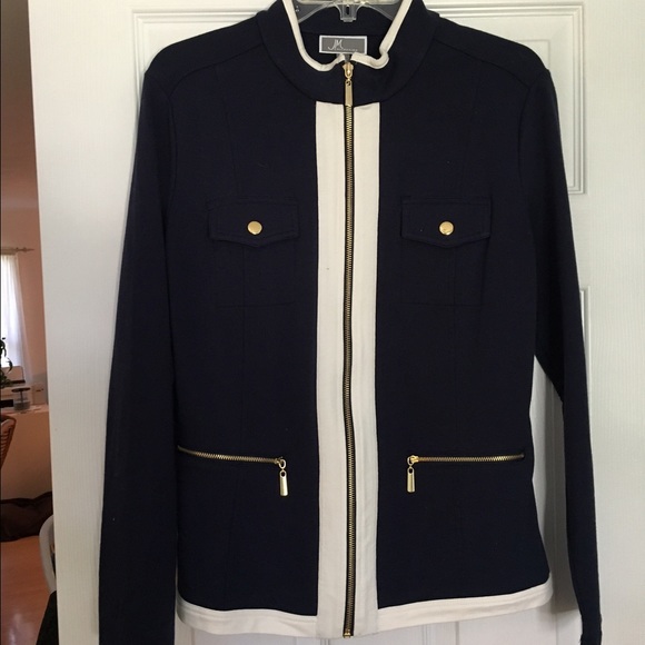 JM Collection Navy & White Zip Up - Picture 3 of 4