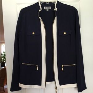 JM Collection Navy & White Zip Up