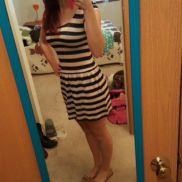 Sweet cream and blue striped dress