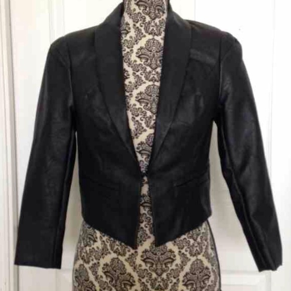 Material Girl Black Faux Leather Cropped Jacket