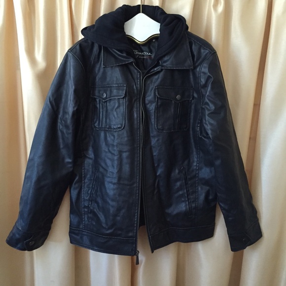 Hooded Faux Leather Moto Jacket