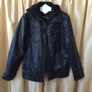 Hooded Faux Leather Moto Jacket