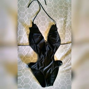 Black ruffle bust top monokini one piece bikini