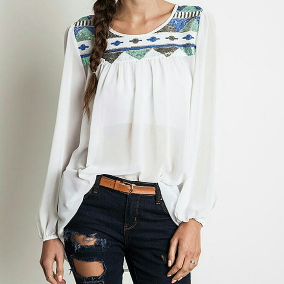 Umgee Tops - *SOLD* New Jewel Sequined Blouse Size Small