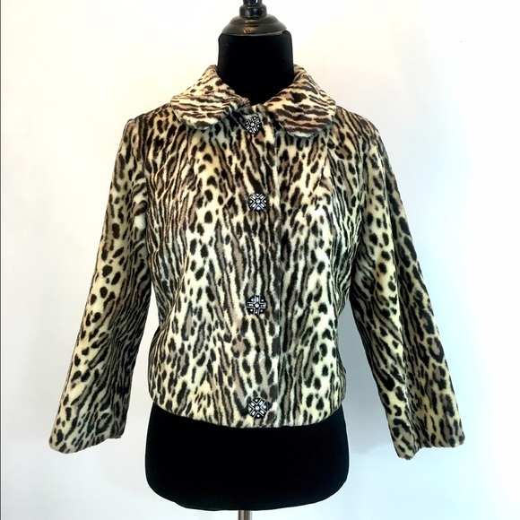 Vintage Jackets & Blazers - True Vintage 1950's Faux Fur Leopard Print Coat