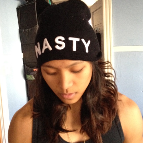 Black beanie white lettering "nasty"