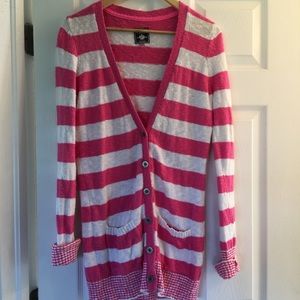 Pink! Stripes cardigan sweater size M