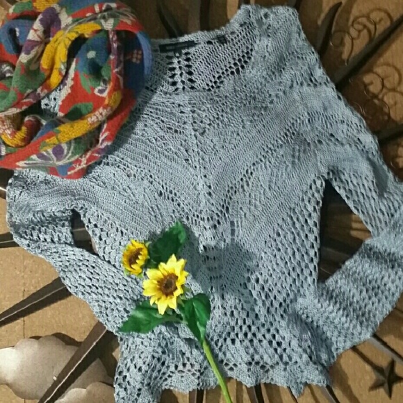 BCBG Maxazria Crochet Sweater (blue gray)