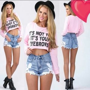 "It's not you it's your eyebrows" crop top XS