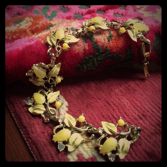 Yellow, vintage bracelet with rhinestones