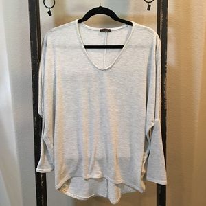 Gray & white sheer top.