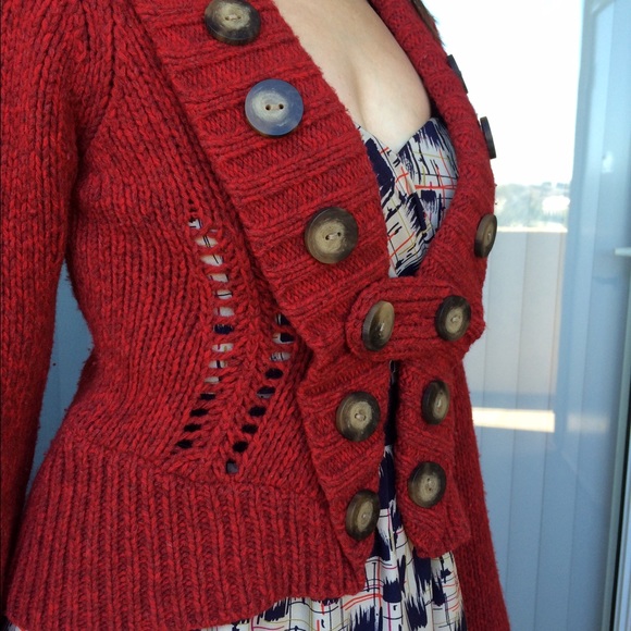 Crimson red sweater with button detail