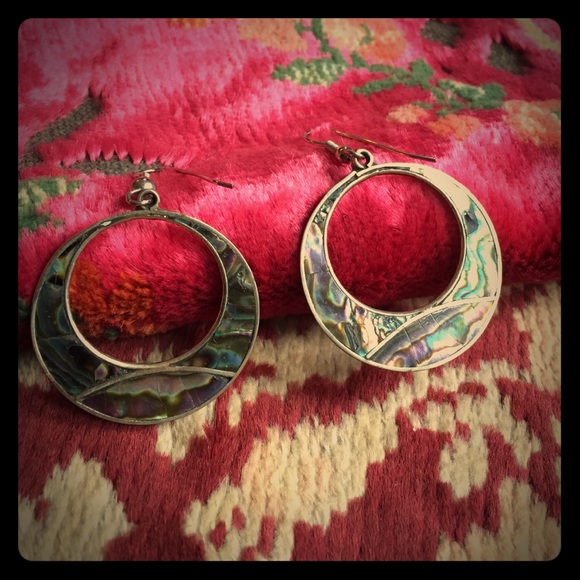 Vintage abalone shell earrings, Mexican