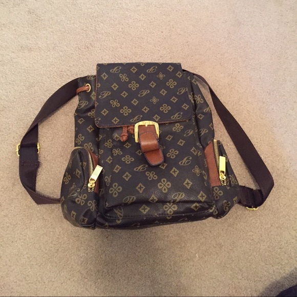 Brown printed backpack
