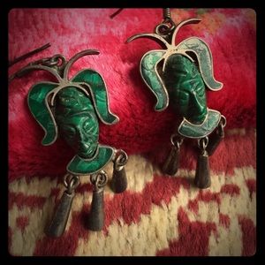 Vintage malachite carved jingly earrings