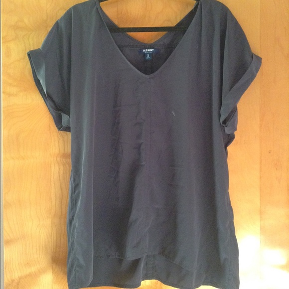 Flatteringly draped steel-grey blouse