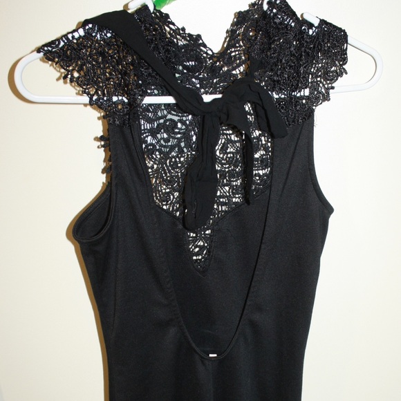 Short black mini dress with beautiful lace neck