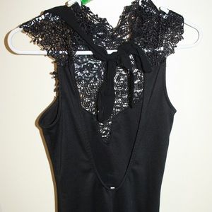 Short black mini dress with beautiful lace neck