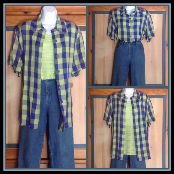 Long Silky Checkered Blouse Made in France