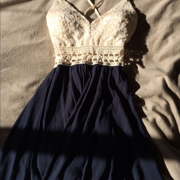 Lace top cream and blue mini dress