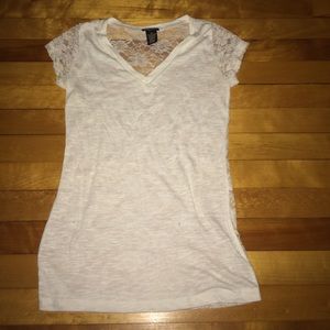 white v neck t-shirt with lace on back