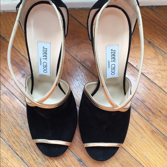 Jimmy Choo Black and Gold Stiletto Heeled Boots | Vinted Jimmy Choo black and gold stiletto booties