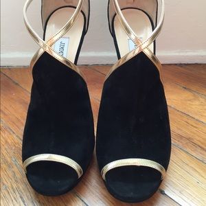 Jimmy Choo black and gold stiletto booties