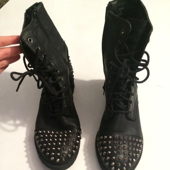 NWOT Black studded combat boots