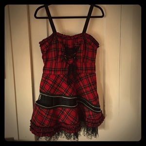 Red/Black Plaid Tank Dress with Zipper Accents