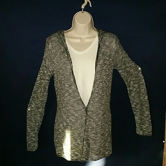 Black and white hooded light-weight cardigan