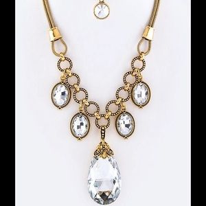 Oval Crystal Teardrop Necklace