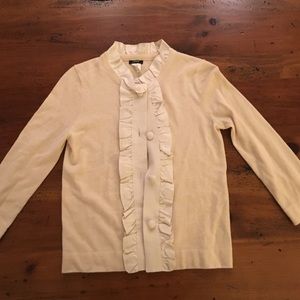 Cream Jcrew ruffle button up cardigan