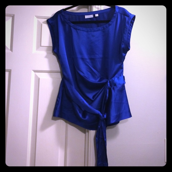 Silky looking cobalt blue blouse.