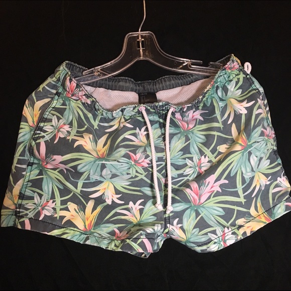 H&M Thigh High Flower Print Swim Trunks
