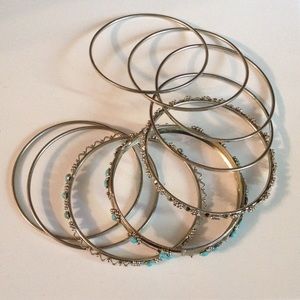 Set of 9 silver and turquoise bangles