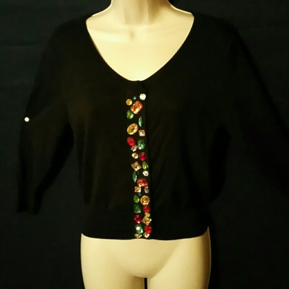 Black , 3/4 sleeves jeweled sweater