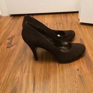 Brown suede Nine West heels.