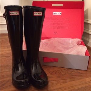 New Black Glossy Original Tall Hunter Boots 7