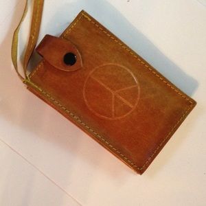 Peace sign leather phone bracelet purse