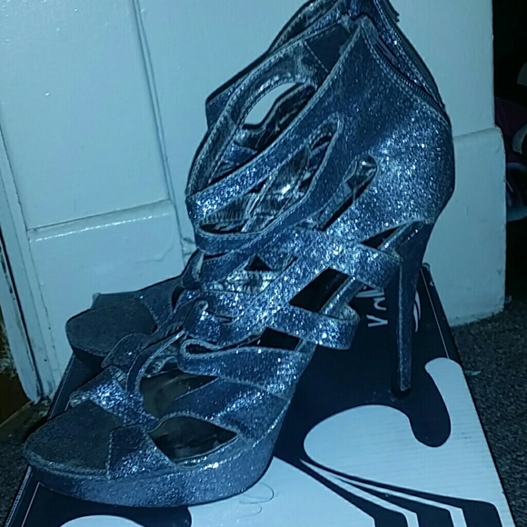 Silver open toe heels