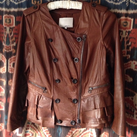 RARE Phillip Lim ruffle leather jacket size 8
