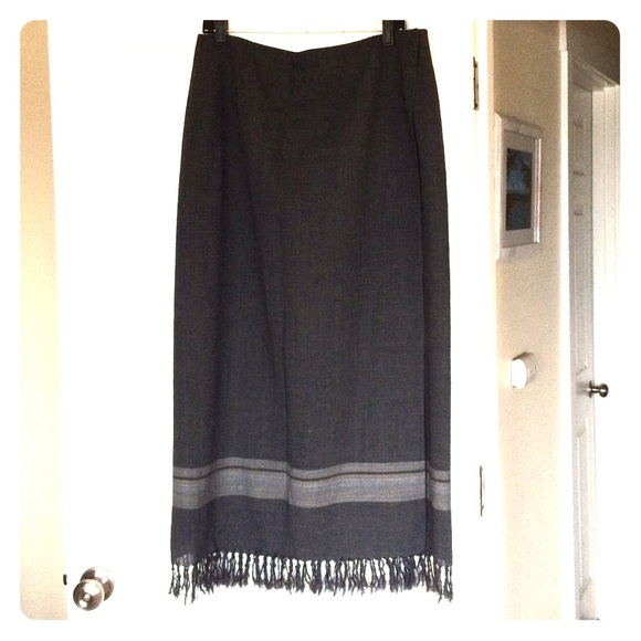 Eddie Bauer 100% lined wool wrap skirt with fringe
