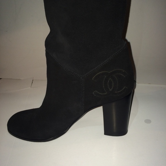 Chanel Black suede knee high boots!