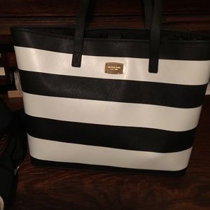 MK Authentic Black/White Stripe Large Tote