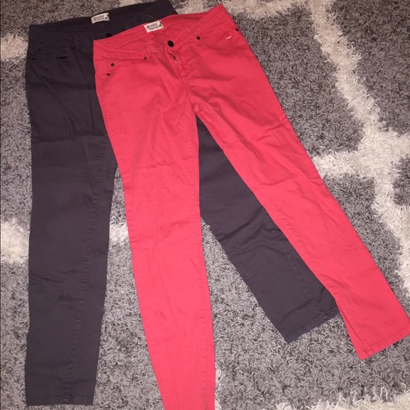 (2 Pair!) Coral & Gray Skinny Jeans