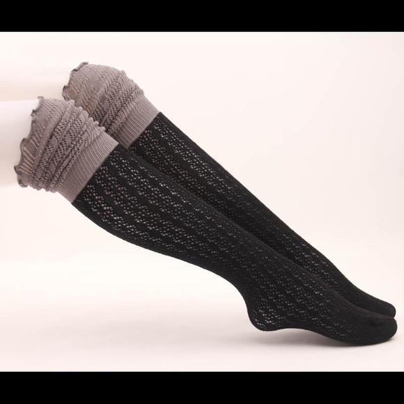 Accessories - Black/Grey Over The Knee Boot Socks