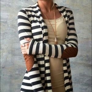 Elbow patch striped cardigan