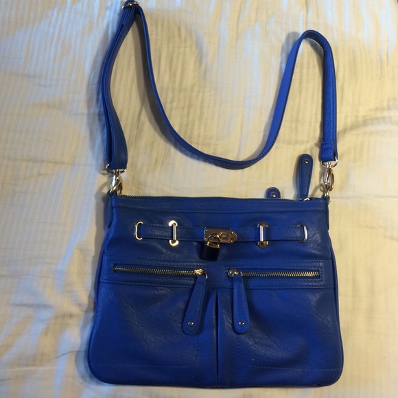 Bright blue faux leather cross body bag