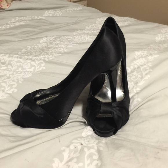 Black Satin Bow Heels