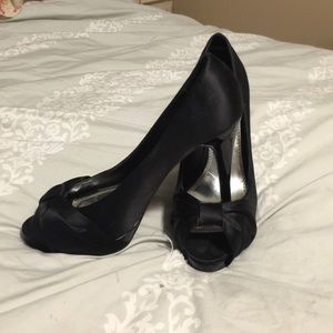 Black Satin Bow Heels